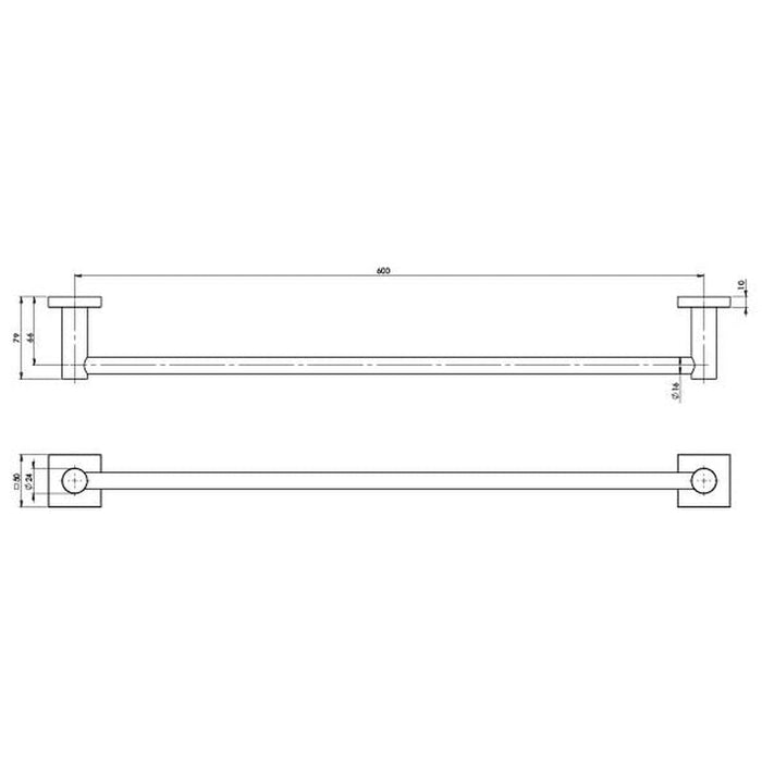 Phoenix Radii Single Towel Rail 600mm Square Plate - Matte Black-RS804 MB-blue-leaf-bathware