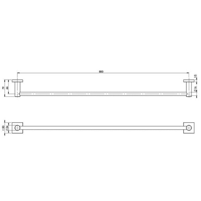 Phoenix Radii Single Towel Rail 800mm Square Plate - Matte Black-RS803 MB-blue-leaf-bathware
