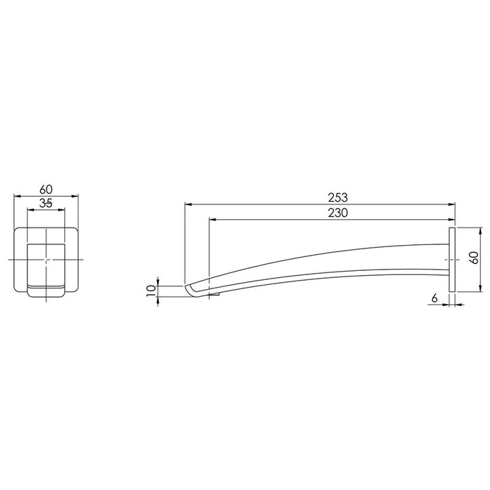 Phoenix Rush Wall Basin Outlet 230mm - Brushed Nickel-RU775-40-blue-leaf-bathware