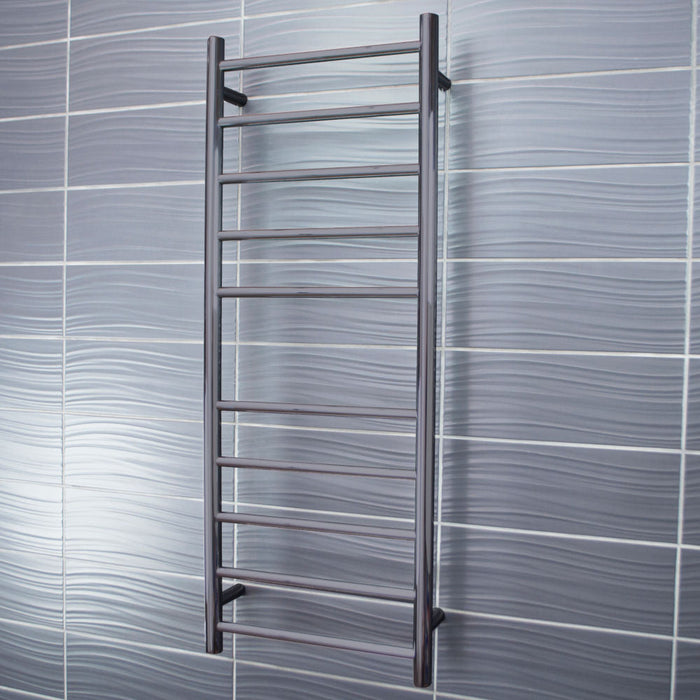 Radiant Heated Round Ladder 430 x 1100mm - Gun Metal Grey-blue-leaf-bathware