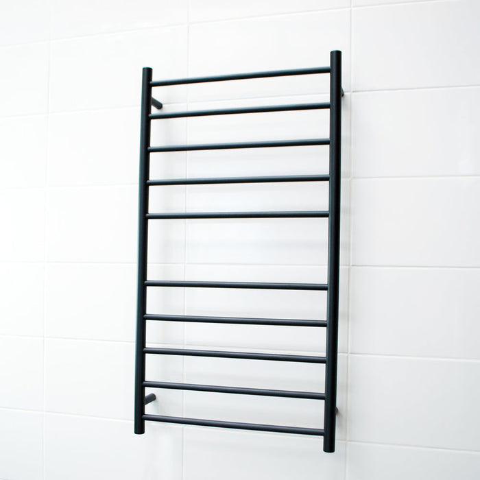 Radiant Heated Round Ladder 600 x 1100mm - Matt Black-blue-leaf-bathware