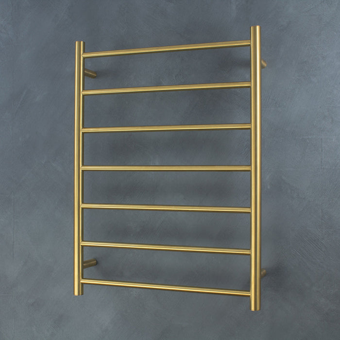 Radiant Heated Round Ladder 600 x 800mm - Brushed Gold-blue-leaf-bathware
