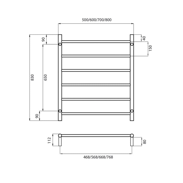 Radiant Non-Heated Round Ladder 700 x 830mm - Matt Black-BLTR01-blue-leaf-bathware