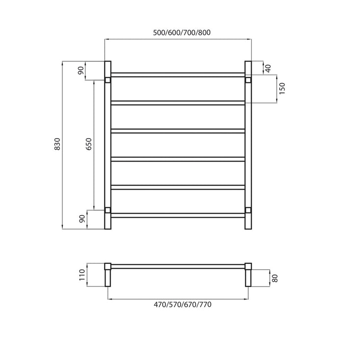 Radiant Non-Heated Square Ladder 700 x 830mm - Matt Black-BSLTR01-blue-leaf-bathware