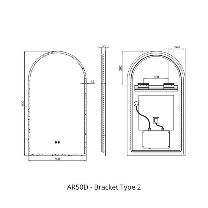 Remer Arch 500mm LED Mirror with Demister-blue-leaf-bathware
