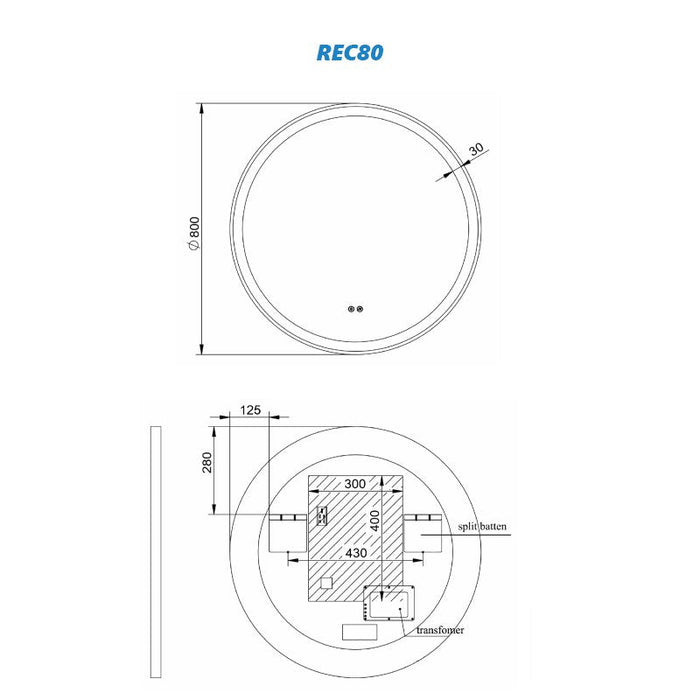 Remer Eclipse LED Mirror With Demister Pad & Light Colour Switch-blue-leaf-bathware