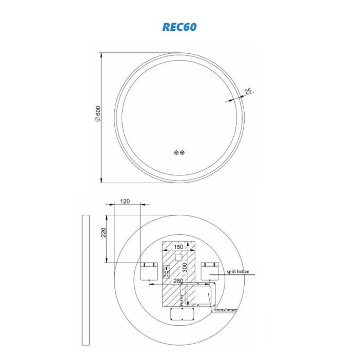 Remer Eclipse LED Mirror With Demister Pad & Light Colour Switch-blue-leaf-bathware