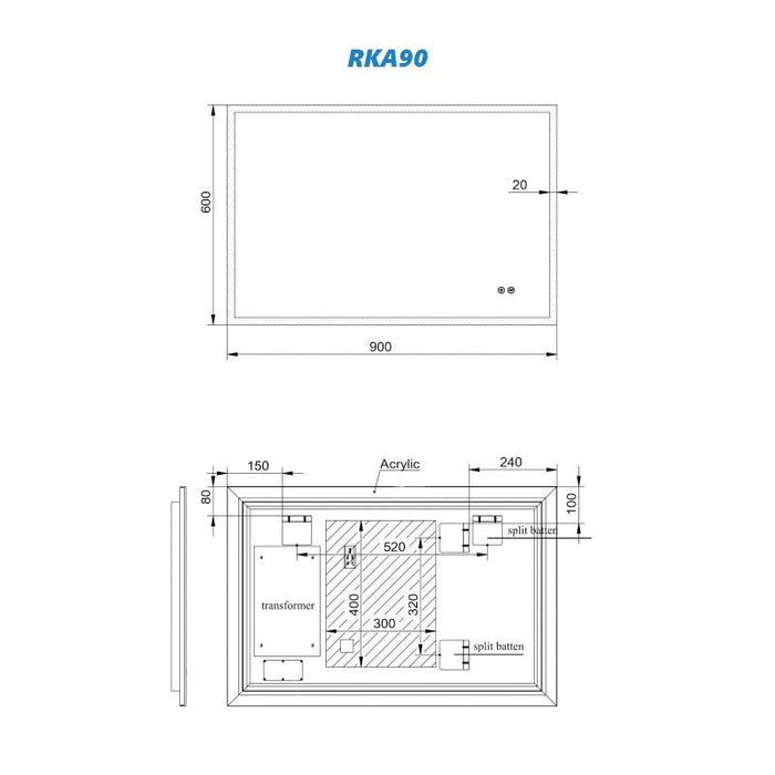 Remer Kara LED Mirror with Demister and Light Colour Switch-blue-leaf-bathware