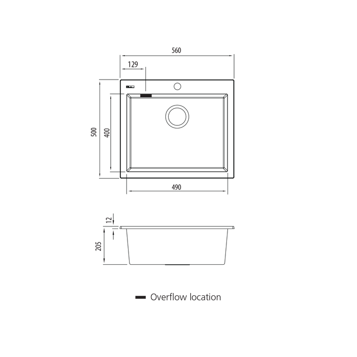 Oliveri Santorini Large Bowl Topmount Sink - Black