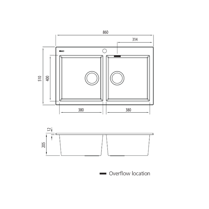 Oliveri Santorini Double Bowl Topmount Sink - Black