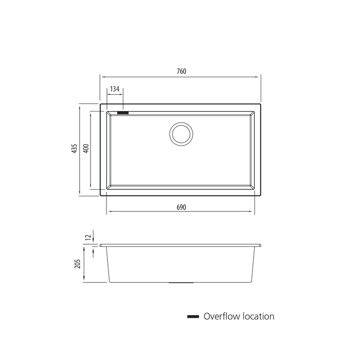 Oliveri Santorini Mega Bowl Undermount Sink - Black