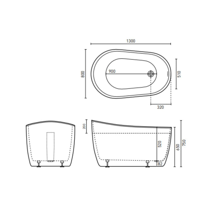 Decina Cosmo 1300 Freestanding Bath with Overflow
