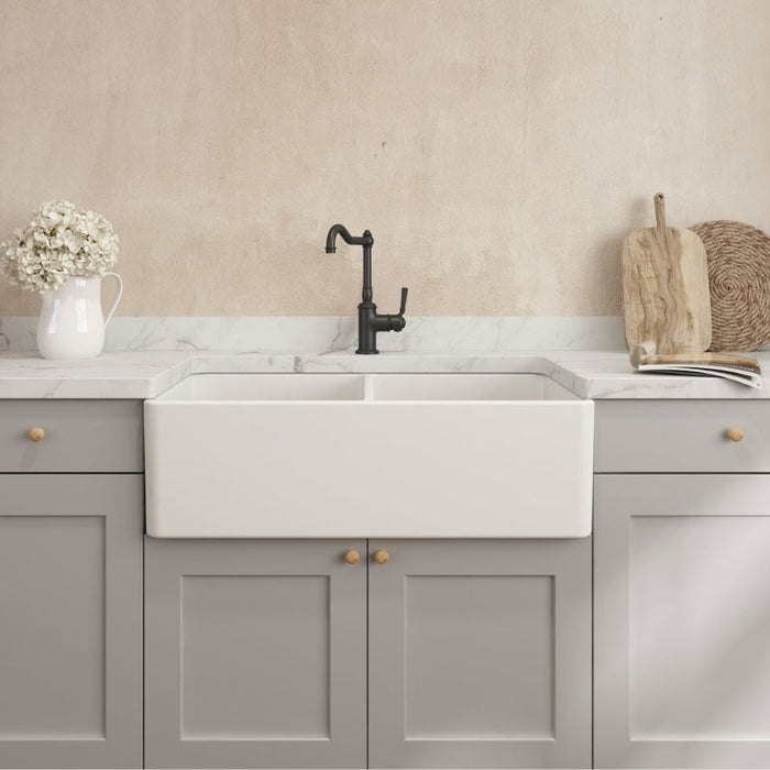 Turner Hastings Novi 850mm Fireclay Butler Sink - Matte White-NO853FS-MW-blue-leaf-bathware