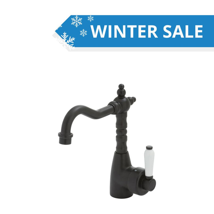 Fienza Eleanor Shepherds Crook Basin Mixer - Black Matte/ Ceramic