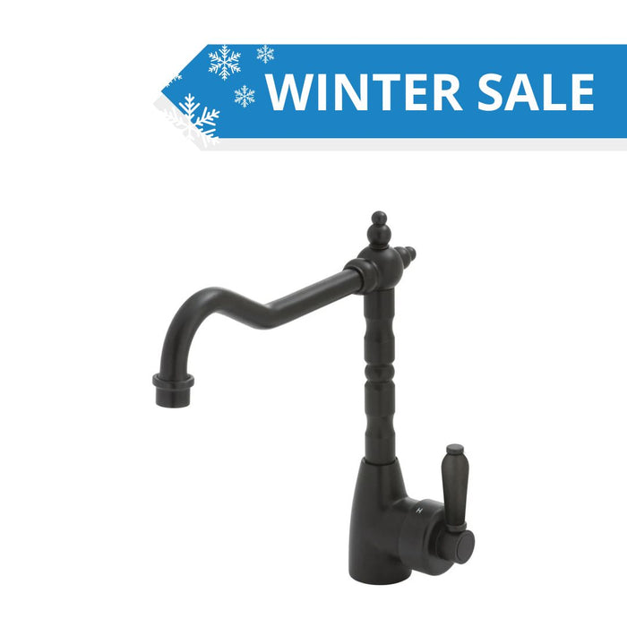 Fienza Eleanor Shepherds Crook Sink Mixer - Black Matte/ Black Matte