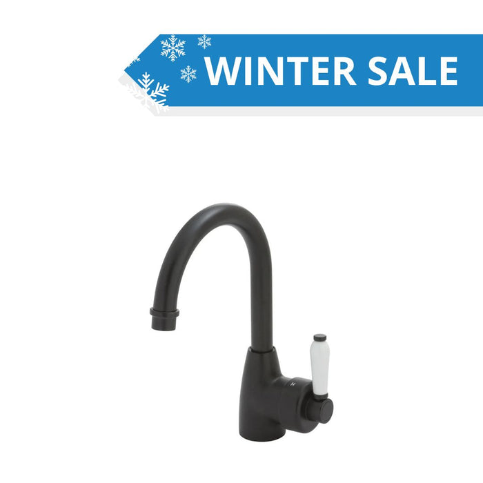 Fienza Eleanor Gooseneck Basin Mixer - Black Matte/ Ceramic