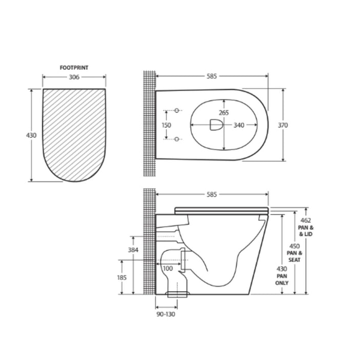 Fienza Aluca Wall-Faced Toilet Pan with Slim Seat