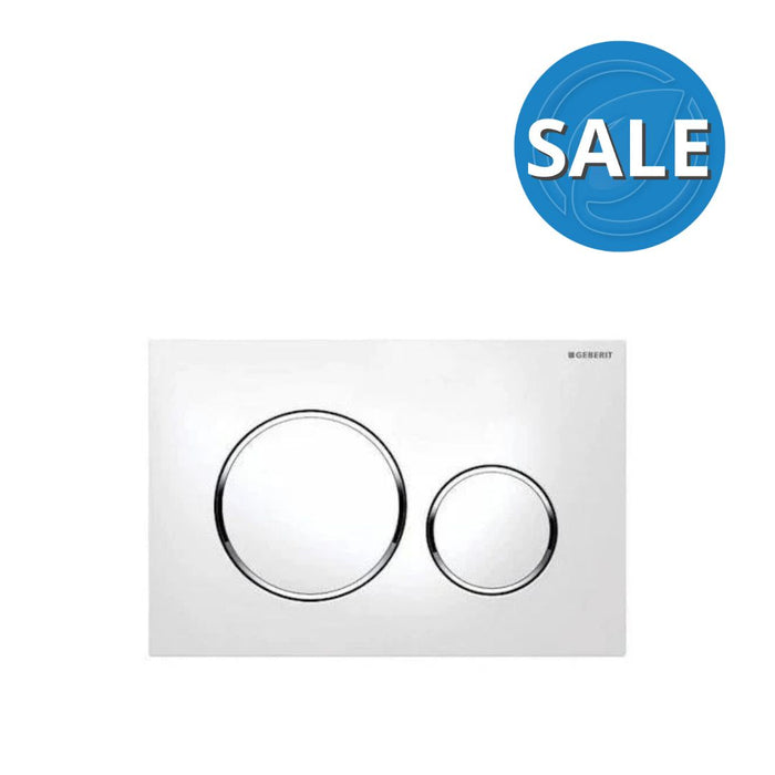 Geberit Sigma 20 White Gloss Flush Plate - Chrome Rings