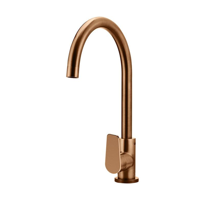 Meir Round Gooseneck Kitchen Mixer Tap with Paddle Handle - Lustre Bronze-blue-leaf-bathware