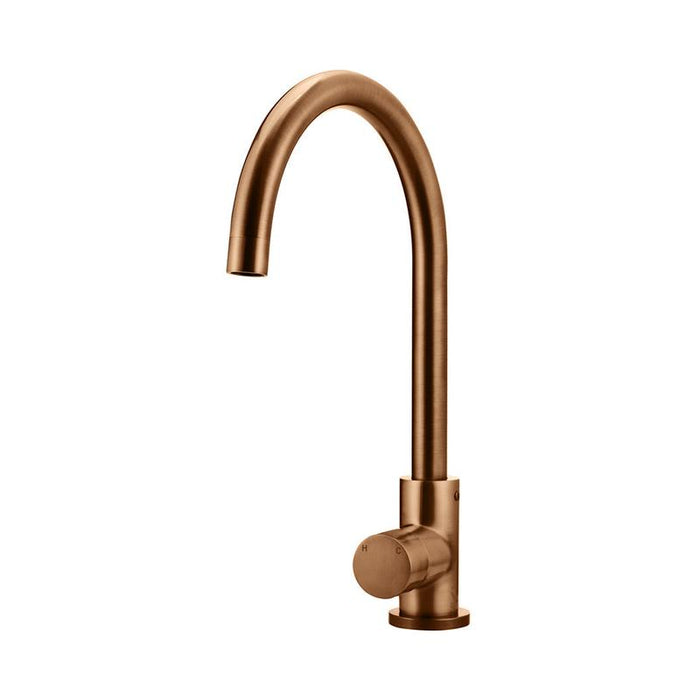 Meir Round Gooseneck Kitchen Mixer Tap with Pinless Handle - Lustre Bronze-blue-leaf-bathware