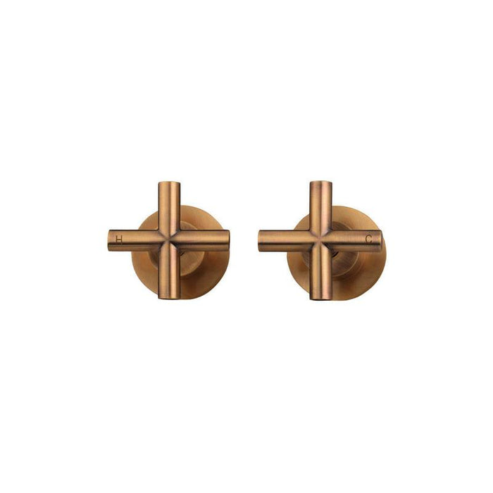 Meir Round Cross Handle Jumper Valve Wall Top Assemblies - Lustre Bronze-blue-leaf-bathware