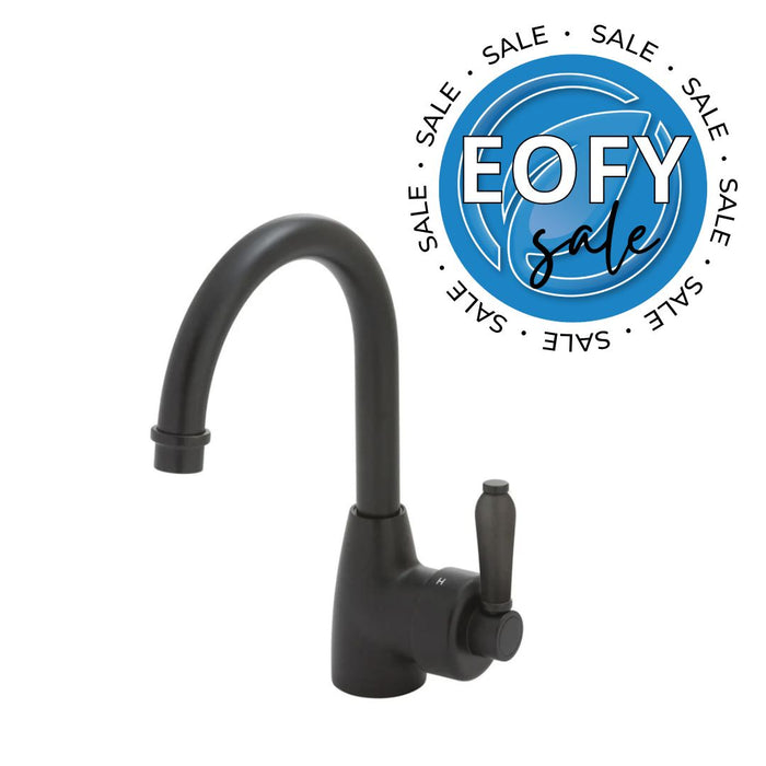 Fienza Eleanor Gooseneck Basin Mixer - Black Matte/ Black Matte