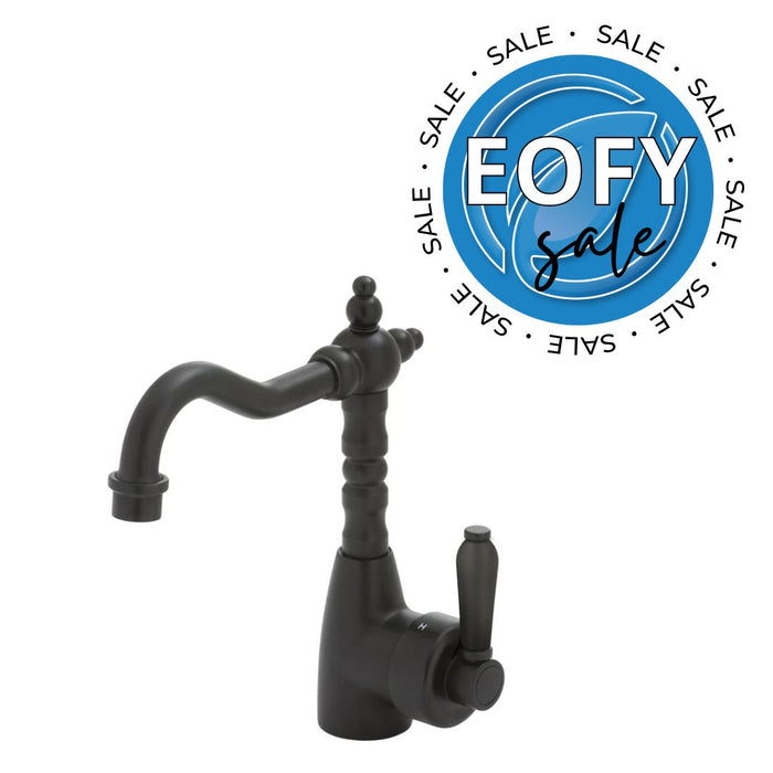Fienza Eleanor Shepherds Crook Basin Mixer - Black Matte/ Black Matte