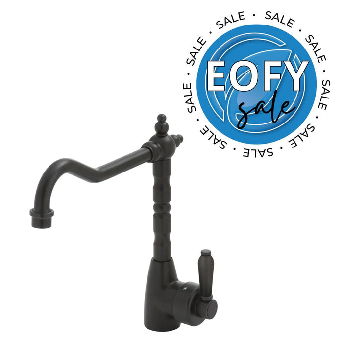 Fienza Eleanor Shepherds Crook Sink Mixer - Black Matte/ Black Matte