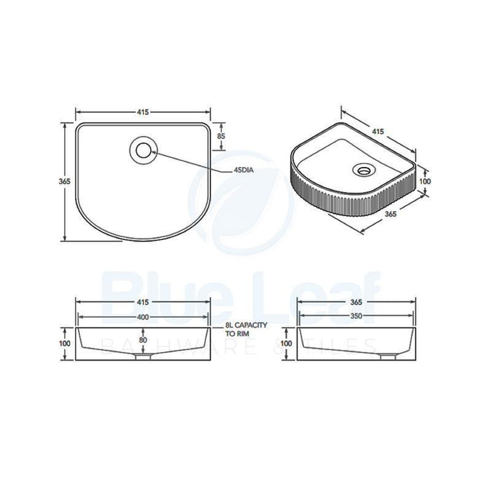 ADP Arch Fluted Gloss White Ceramic Above Counter Basin-TOPCAFL4136GW-blue-leaf-bathware