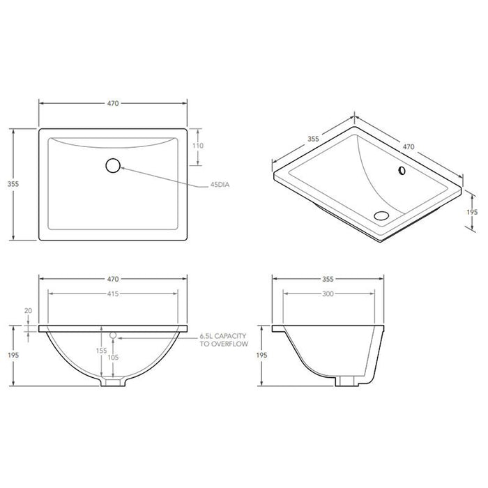 ADP Dish White Gloss Undermount Ceramic Basin-BT420-blue-leaf-bathware