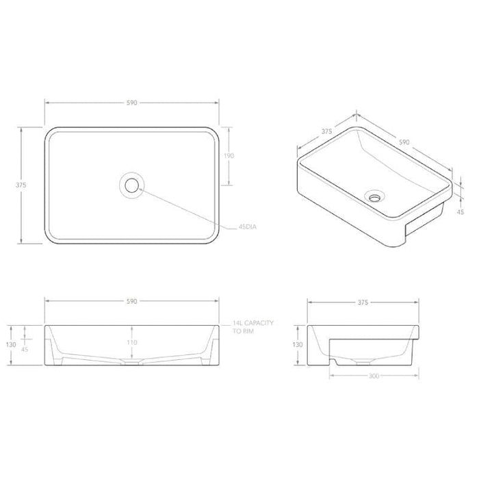 ADP Lino White Gloss Semi-Recessed Ceramic Basin-TOPCLIN5938GW-blue-leaf-bathware