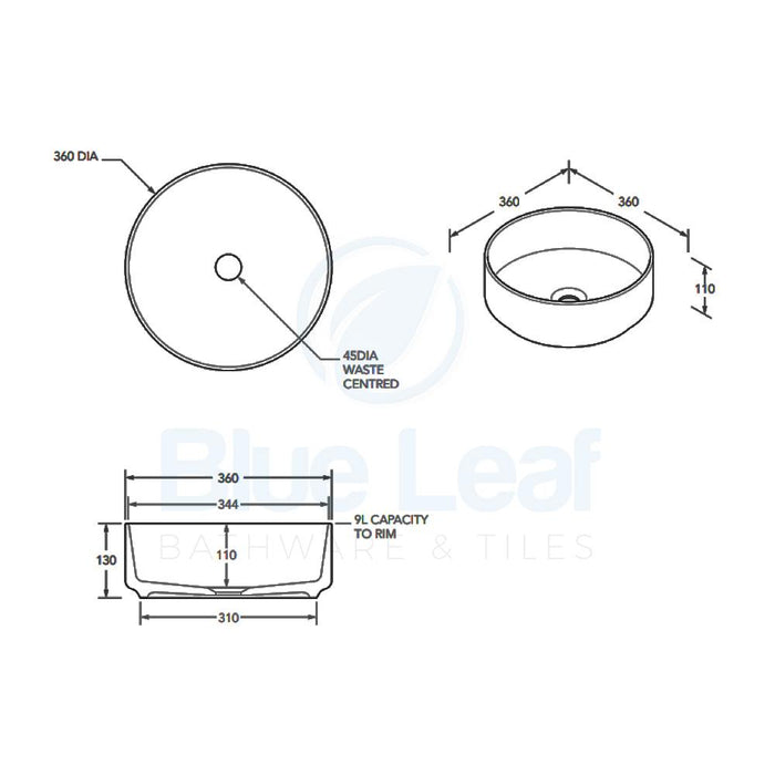 ADP Margot Gloss White Ceramic Above Counter Basin-TOPCMAR360GW-blue-leaf-bathware