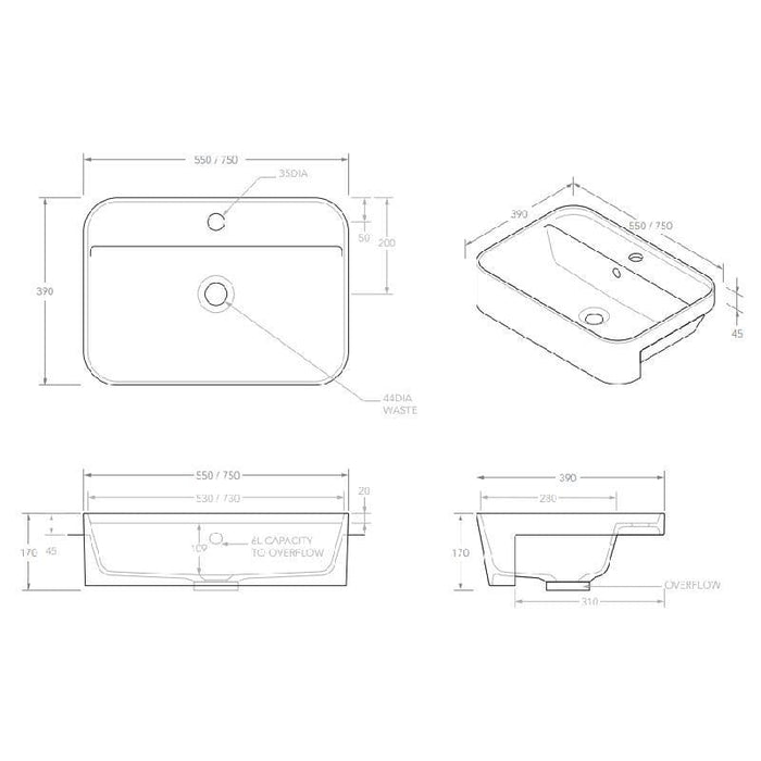 ADP Miya 550 Semi-Recessed Solid Surface Basin-blue-leaf-bathware