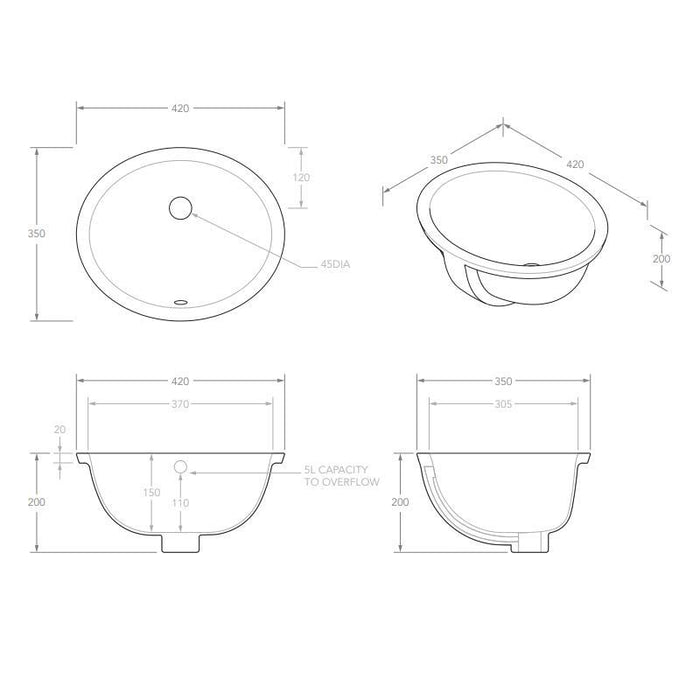 ADP Oval White Gloss Undermount Ceramic Basin-BT416-blue-leaf-bathware