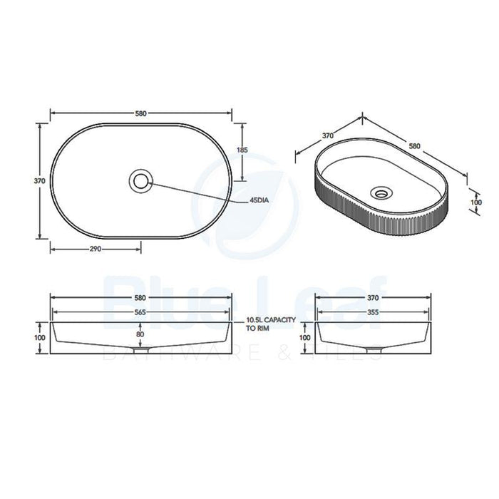 ADP Pill Fluted Gloss White Ceramic Above Counter Basin-TOPCPFL5836GW-blue-leaf-bathware