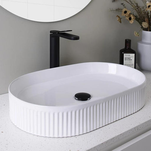 ADP Pill Fluted Gloss White Ceramic Above Counter Basin-TOPCPFL5836GW-blue-leaf-bathware