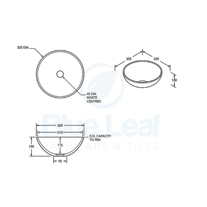 ADP Pluto Gloss White Ceramic Above Counter Basin-TOPCPLUWH-blue-leaf-bathware