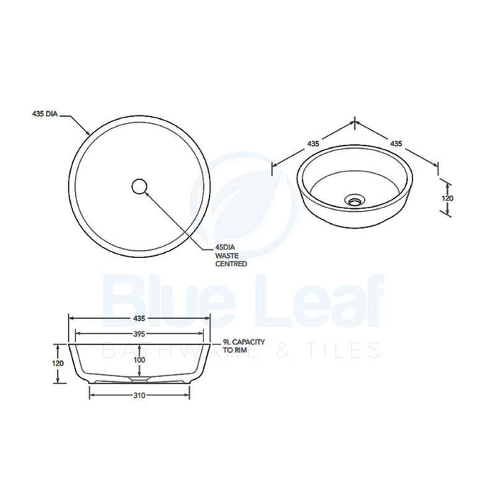 ADP Resort Matte Black Ceramic Above Counter Basin-TOPCRESBK-blue-leaf-bathware