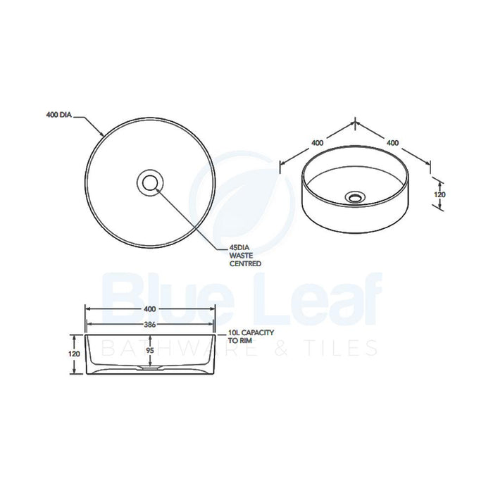 ADP Robbie Gloss White Ceramic Above Counter Basin-TOPCROB400GW-blue-leaf-bathware