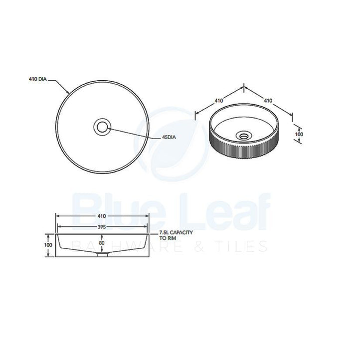 ADP Round Fluted Gloss White Ceramic Above Counter Basin-TOPCRFL405GW-blue-leaf-bathware