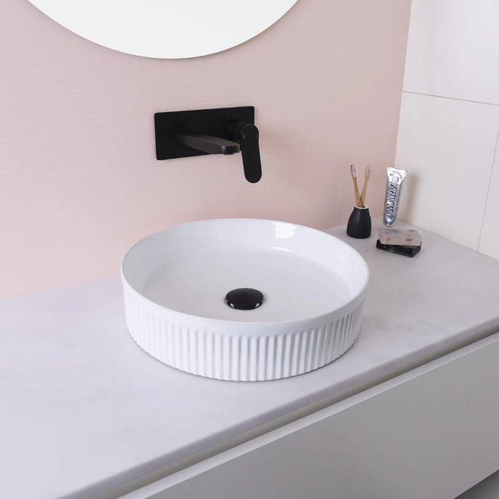 ADP Round Fluted Gloss White Ceramic Above Counter Basin-TOPCRFL405GW-blue-leaf-bathware
