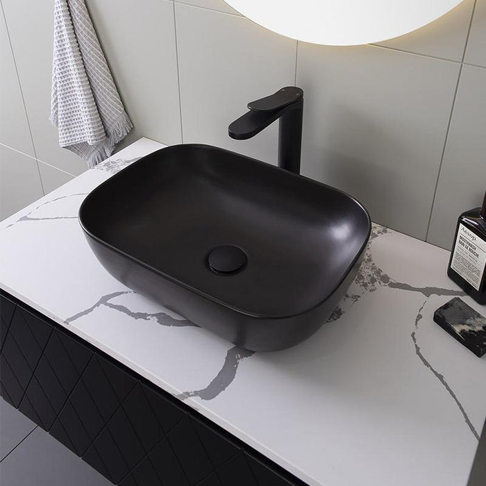 ADP Stadium Matte Black Ceramic Above Counter Basin-TOPCSTA4632MB-blue-leaf-bathware