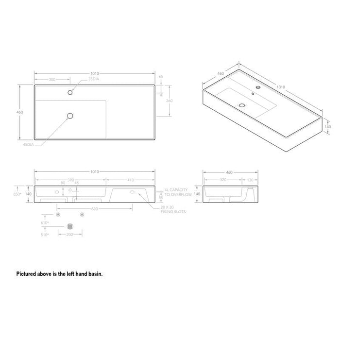 ADP Teorema 1000mm Right Hand Ceramic Basin-blue-leaf-bathware
