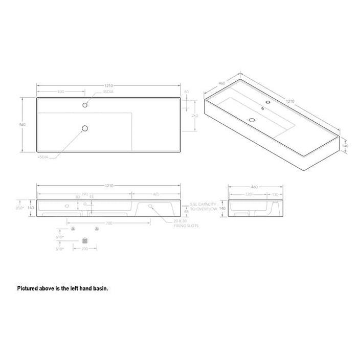 ADP Teorema 1200mm Left Hand Ceramic Basin-TOPCTEO120GWL-blue-leaf-bathware