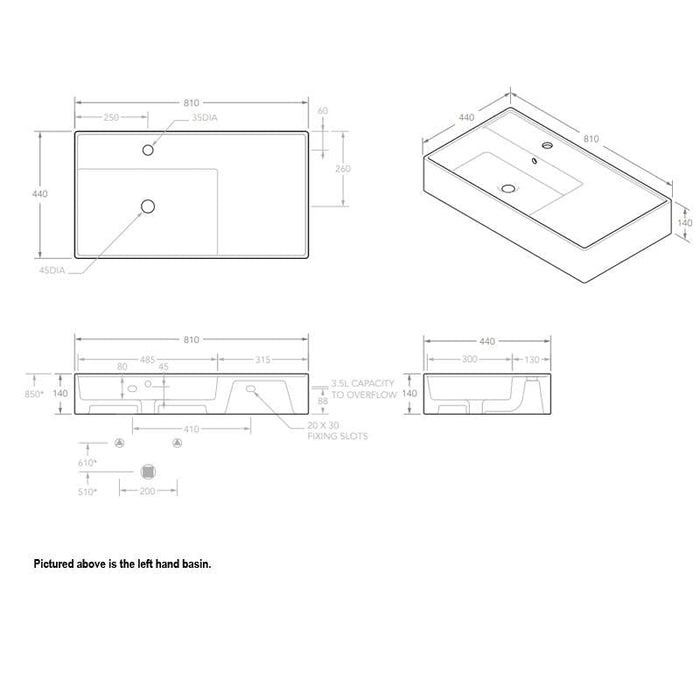 ADP Teorema 800mm Left Hand Ceramic Basin-blue-leaf-bathware