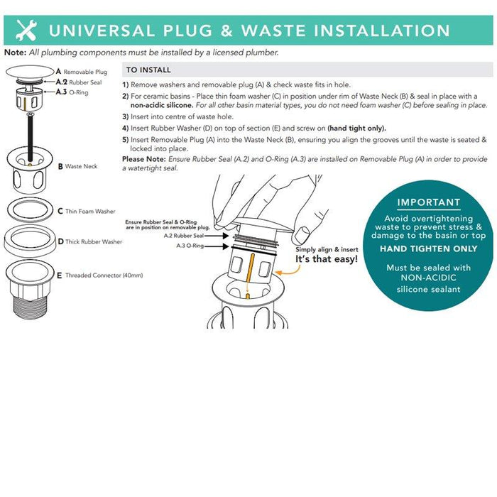 ADP Universal Pop-Up Waste - Brushed Nickel-PWMMUSHNK-blue-leaf-bathware