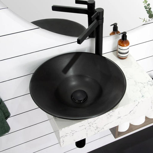 ADP Venus Black Matte Semi-Inset Ceramic Basin-TOPCVENBK-blue-leaf-bathware