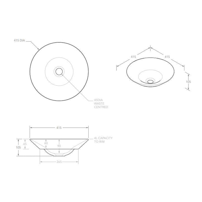 ADP Venus White Gloss Semi-Inset Ceramic Basin-TOPCVENWH-blue-leaf-bathware