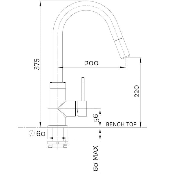 Methven Culinary Gooseneck Pull Out Sink Mixer - Chrome