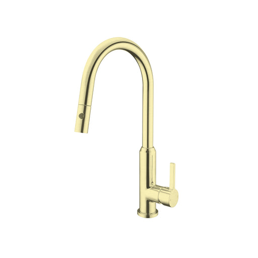 Nero Pearl Pull Out Sink Mixer With Vegie Spray Function - Brushed Gold-NR231708BG-blue-leaf-bathware